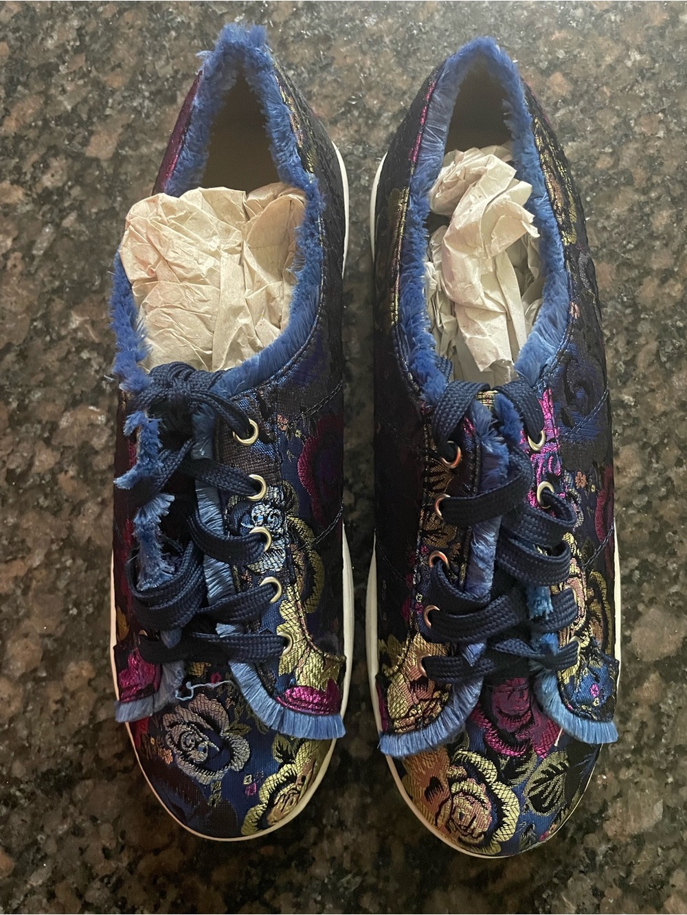 Chase + Chloe Navy Floral Embroidered Lace-Up Sneakers